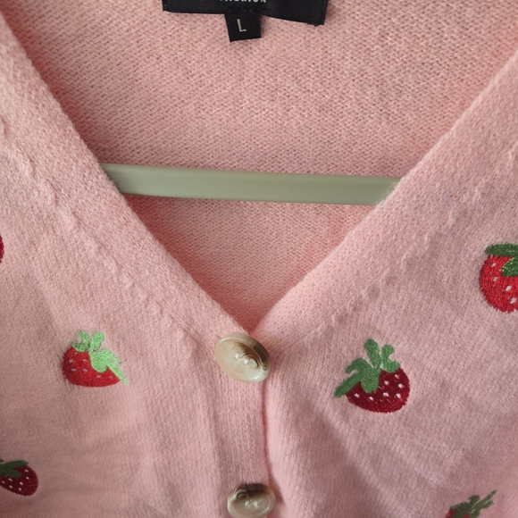 WOHO Pink Strawberry Embroidered Cardigan - Picture 5 of 8
